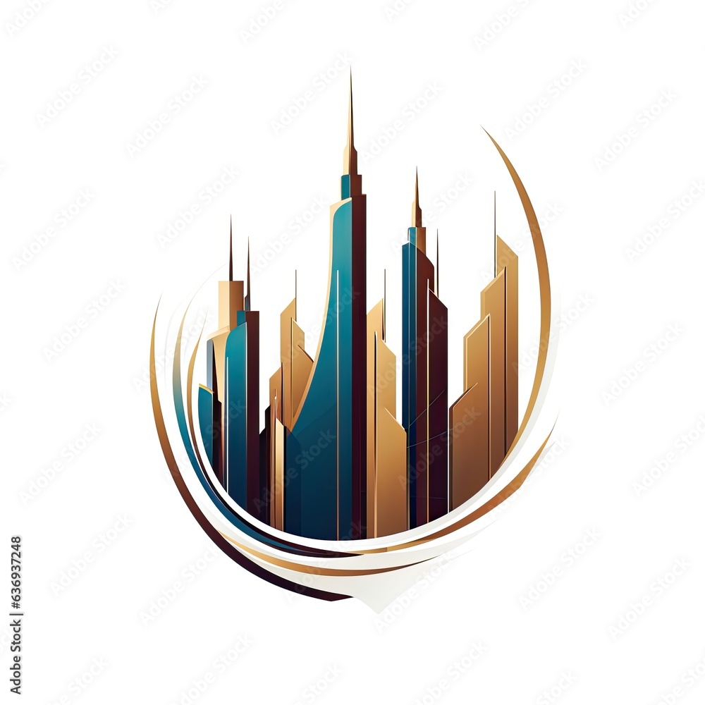 Luxury logo for a real estate company with skyscrapers in green and gold colours on white background Luxury logo for a real estate company with skyscrapers in green and gold colours on white background