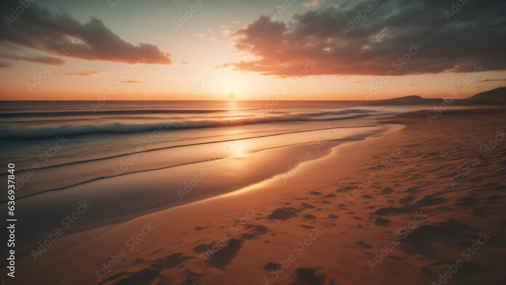 Beach landscape with sunset view, generative AI