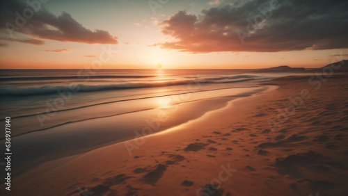 Beach landscape with sunset view  generative AI