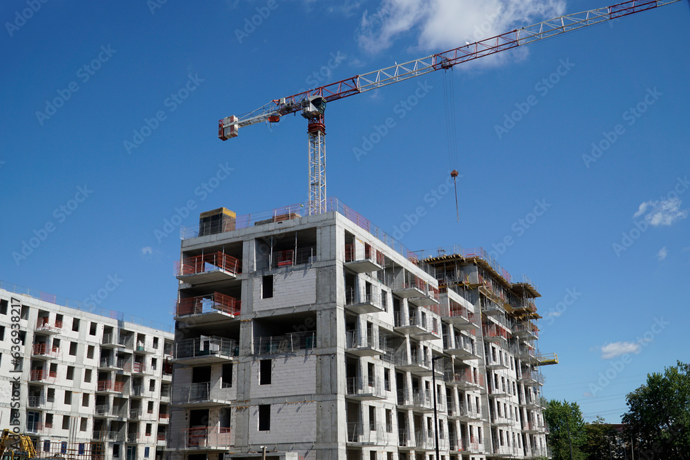 Multi storey residential building and construction crane