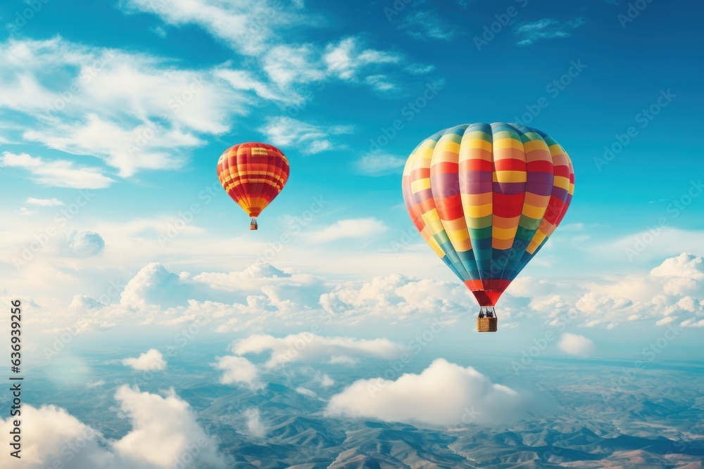 Fototapeta premium Balloon flight. Beautiful background, travel theme. Generative AI.