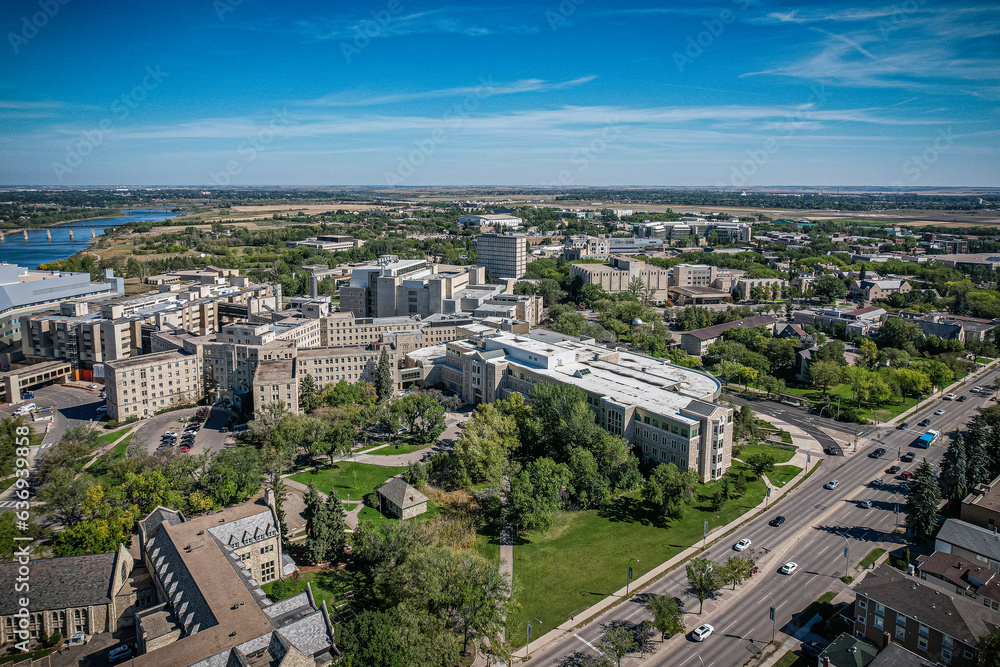Fototapeta premium Aerial of the University of Saskatchewan in Saskatoon