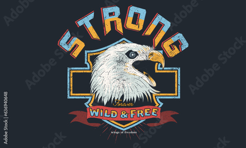 Music tour poster artwork. Eagle Face t-shirt design. Rock and roll vector graphic print design for apparel, stickers, posters, background and others. Human hand. Wild and free.