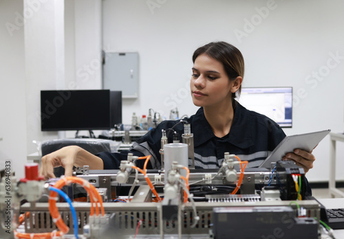 Female mechatronic   engineer with expertise in prototype automatic  learning AI automation system