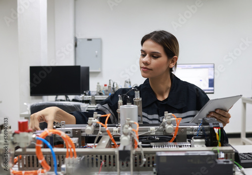 Female mechatronic   engineer with expertise in prototype automatic, learning AI automation system