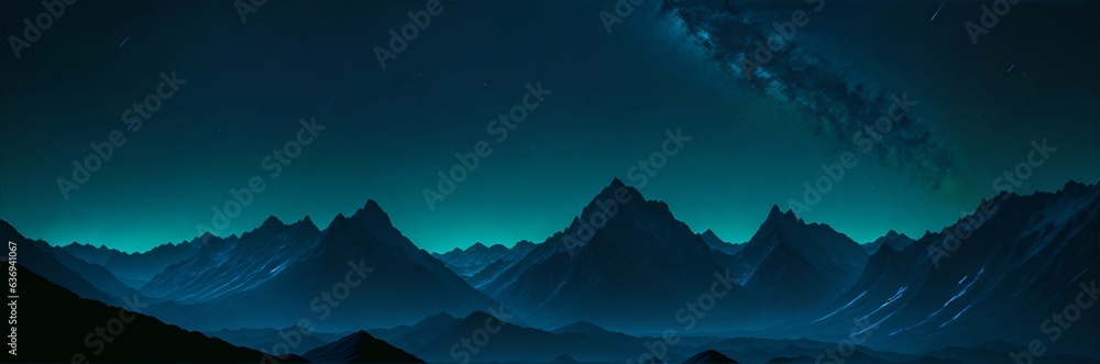 Mountains scape, deep cosmos sky. AI generated illustration