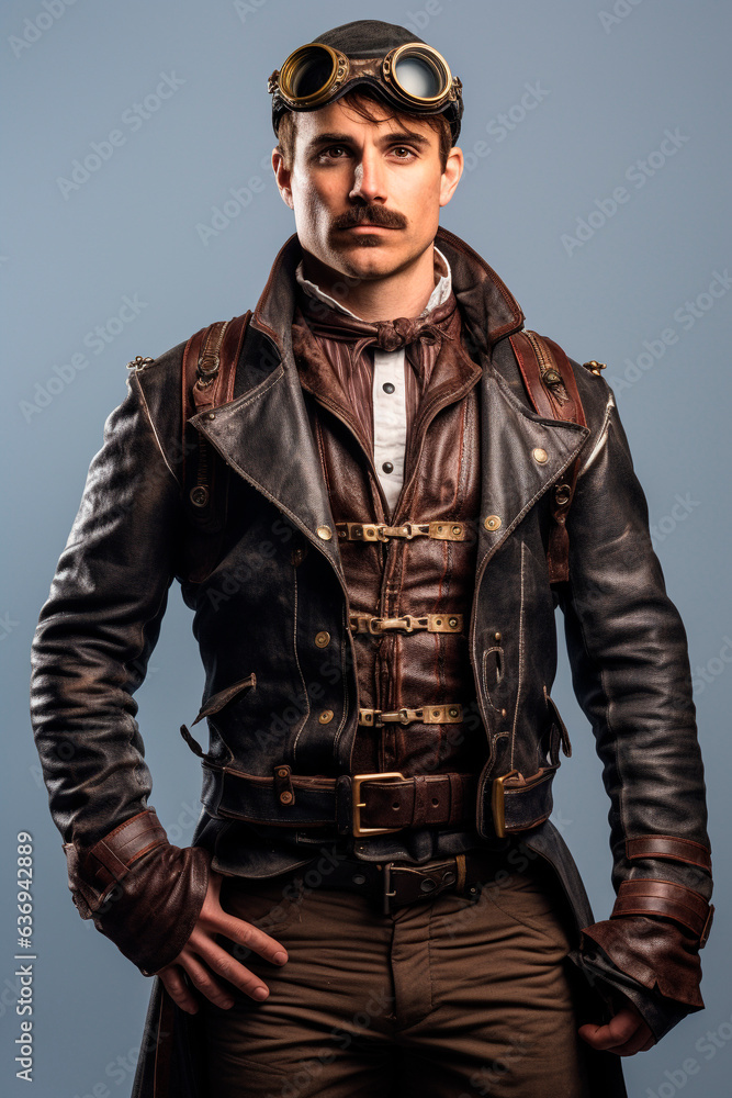 Steampunk captain on an airship Steampunk captain on an airship