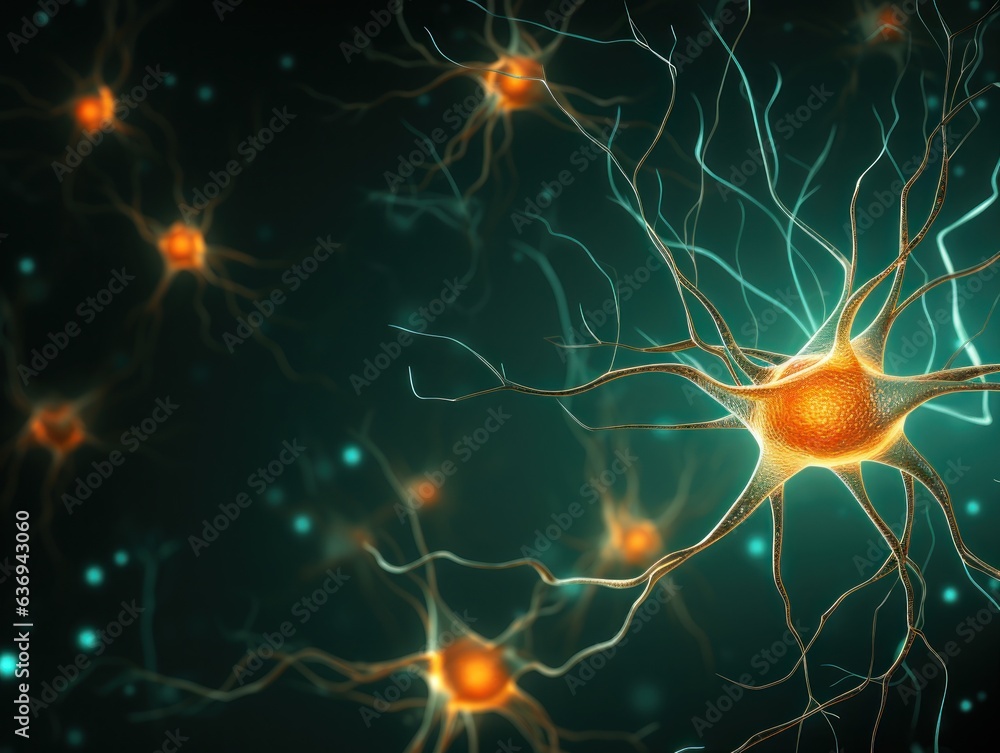 Neurons brain cell medical on dark background with connections Neurons brain cell medical on dark background with connections