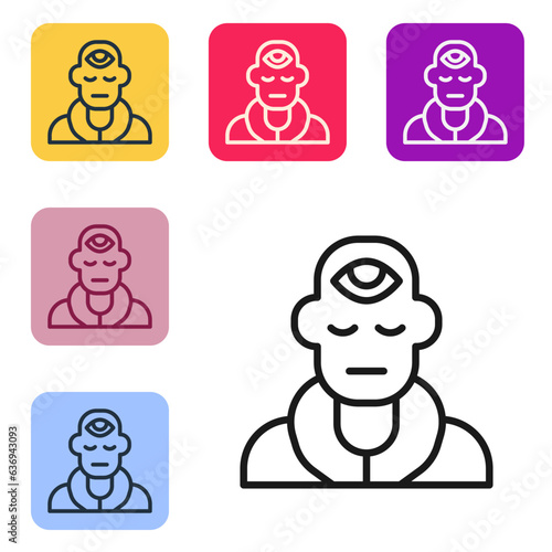 Black line Wizard warlock icon isolated on white background. Set icons in color square buttons. Vector