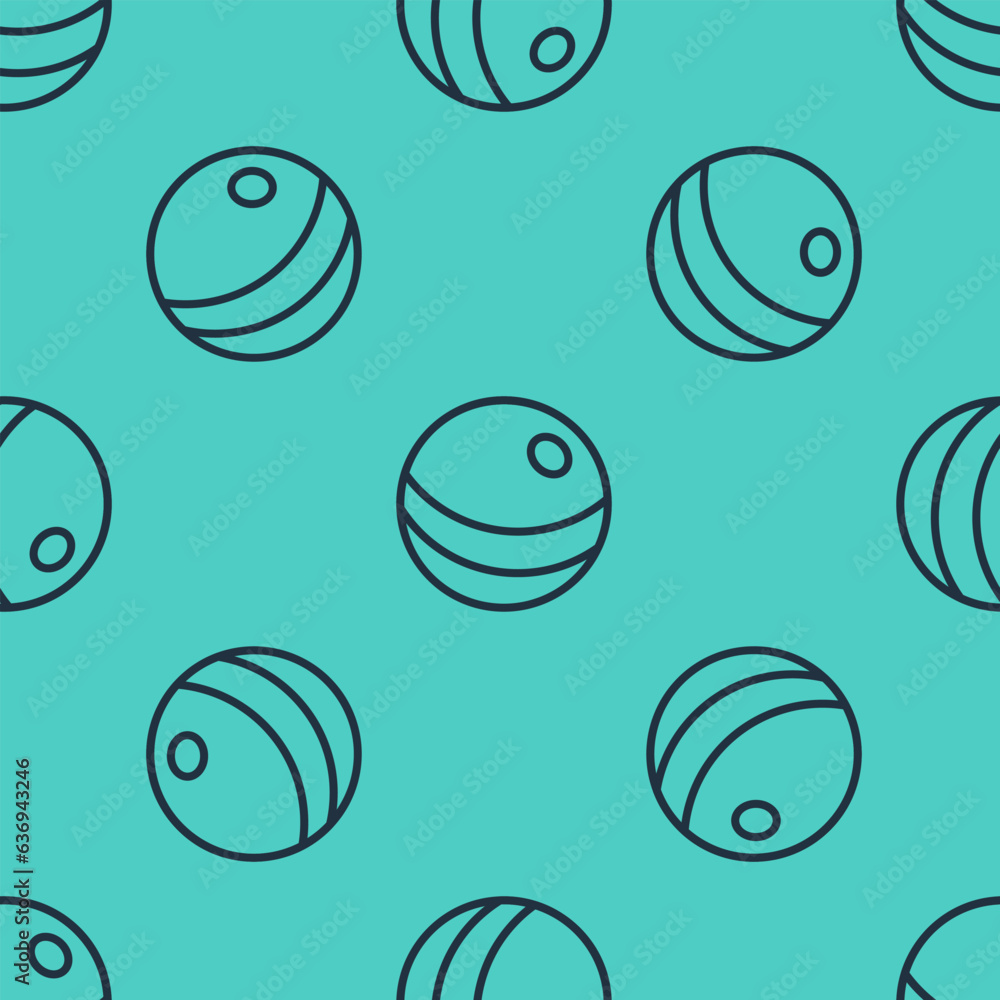 Black line Beach ball icon isolated seamless pattern on green background. Children toy. Vector Black line Beach ball icon isolated seamless pattern on green background. Children toy. Vector