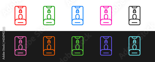 Set line Incoming call on mobile phone icon isolated on black and white background. Friends call. Vector