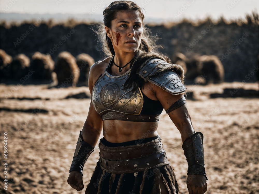 photo of ancient barbarian female warrior stained , generative AI photo of ancient barbarian female warrior stained , generative AI