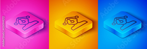 Isometric line Hypnosis icon isolated on pink and orange, blue background. Square button. Vector