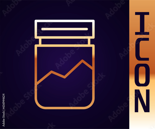 Gold line Plastic bag of drug icon isolated on black background. Health danger. Vector