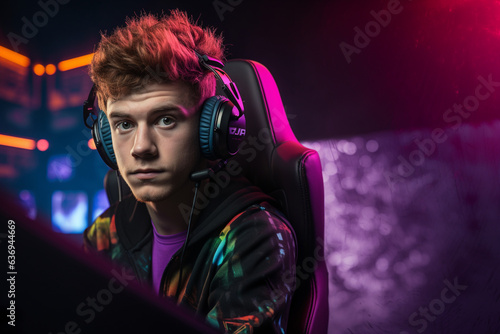 Wallpaper Mural Portrait of a professional male e-sports player. He is wearing headphones. Torontodigital.ca