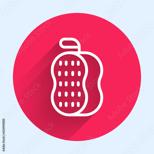 White line Washcloth icon isolated with long shadow background. Bath house sauna washcloth sign. Item for pleasure and relaxing. Red circle button. Vector