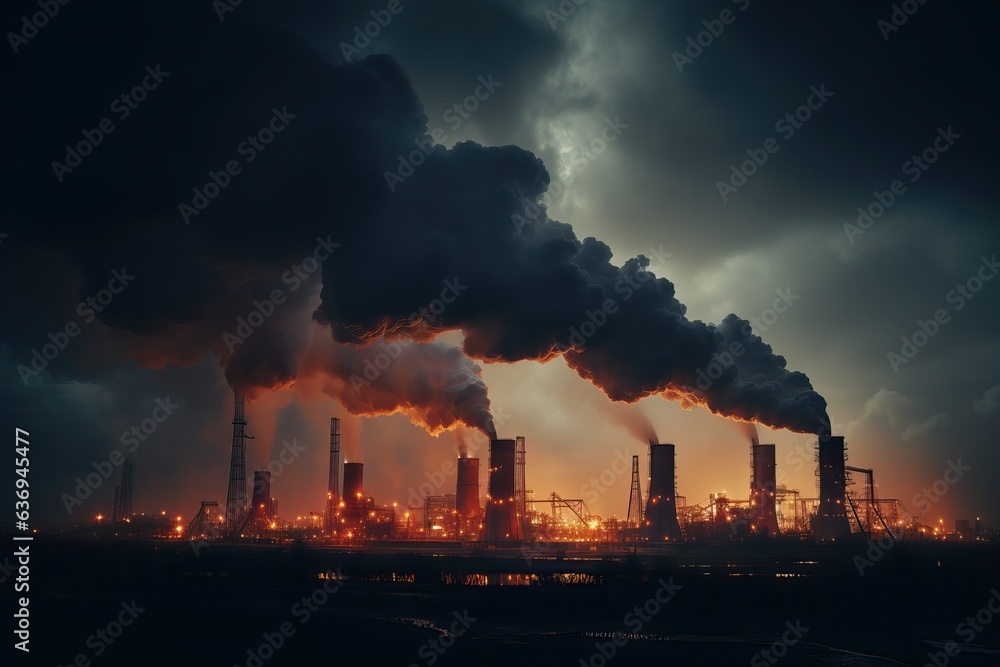 Industrial chimneys pollute the environment. global warming concept