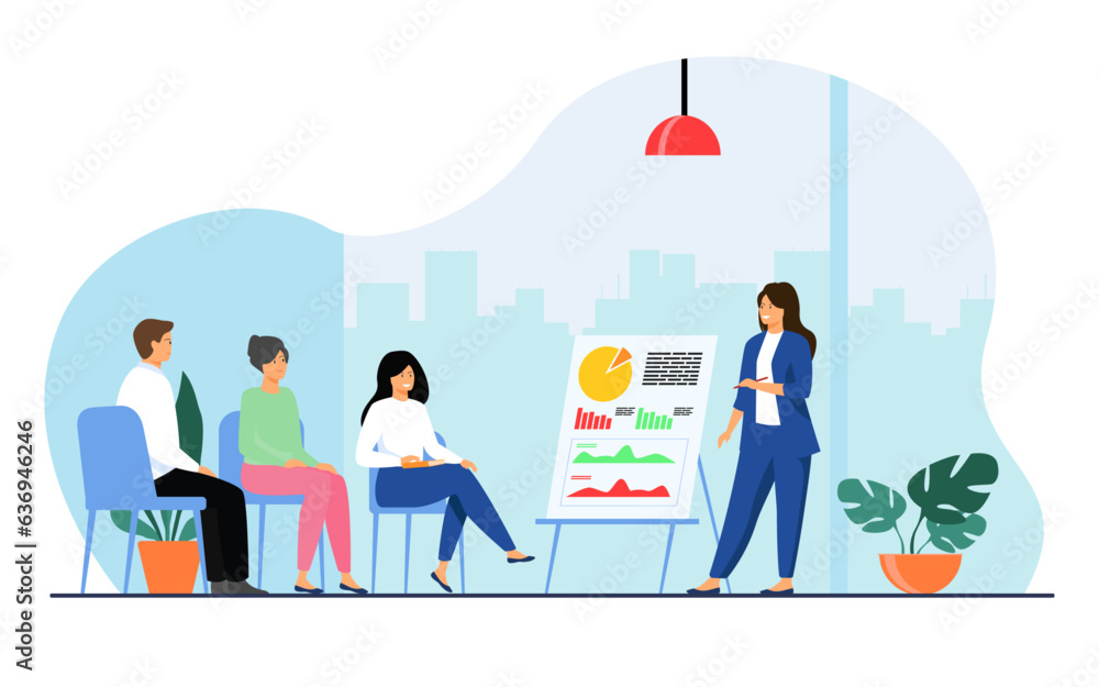 Illustration of Strategic Financial Chart Presentation by Marketing Professional, corporate Relations and Cooperation in Flat Design Illustration Illustration of Strategic Financial Chart Presentation by Marketing Professional, corporate Relations and Cooperation in Flat Design Illustration