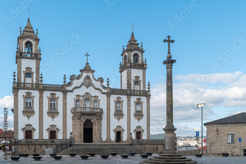 View at the front facade at the Church of Mercy, Igreja da Misericordia, baroque style monument, architectural icon of the city of Viseu, in Portugal. © anammarques