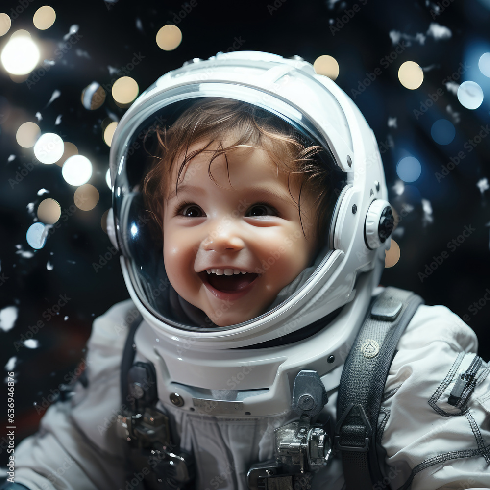 Happiness little boy in astronaut helmet against the background of the planet. created by generative AI technology. Happiness little boy in astronaut helmet against the background of the planet. created by generative AI technology.