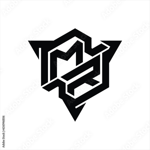 MR Logo monogram hexagon shape with triangle outline gaming style design