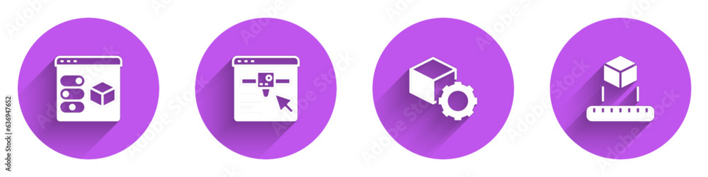 Set 3D printer, setting, Isometric cube and icon with long shadow. Vector Set 3D printer, setting, Isometric cube and icon with long shadow. Vector