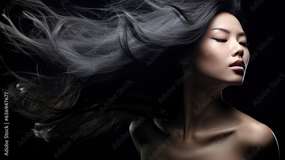 A Beautiful Woman Black Hair. Beautiful Black Hair Blowing. Generative Ai A Beautiful Woman Black Hair. Beautiful Black Hair Blowing. Generative Ai