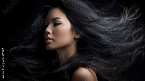 A Beautiful Woman Black Hair. Beautiful Black Hair Blowing. Generative Ai