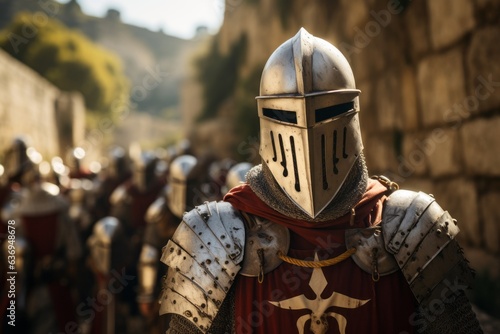 Knights Templar stationed in the Holy Land during the Crusades, illustrating their dedication to protecting sacred sites. Generative Ai