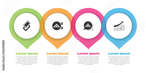 Set Gold bars, Jewelry store, and Growth arrow with gold. Business infographic template. Vector