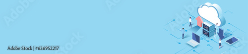 vector isometric background illustration of cloud computing concept with people