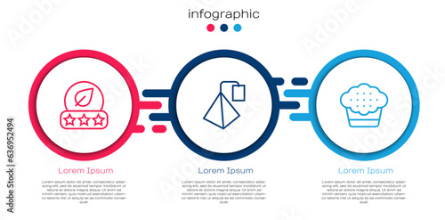 Set line Tea leaf, bag and Muffin. Business infographic template. Vector