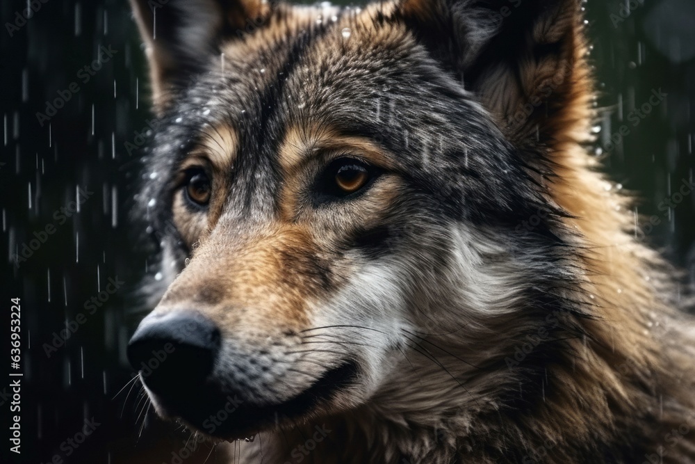 Obraz premium Wolf head rain. Generate Ai