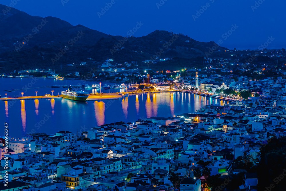 Zakynthos, Ionische Inseln, Griechenland, Zante Town, Nachtaufnahme, Hafen