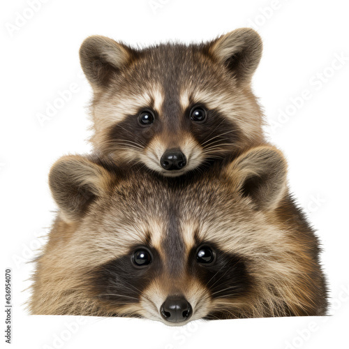 raccoon mom face and baby raccoon face isolated on transparent background cutout , generative ai © Natural PNG