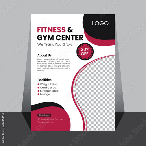 Flyer template design set for gym and fitness.  Vector design with place for photo. Gym Fitness Flyer Template Design.