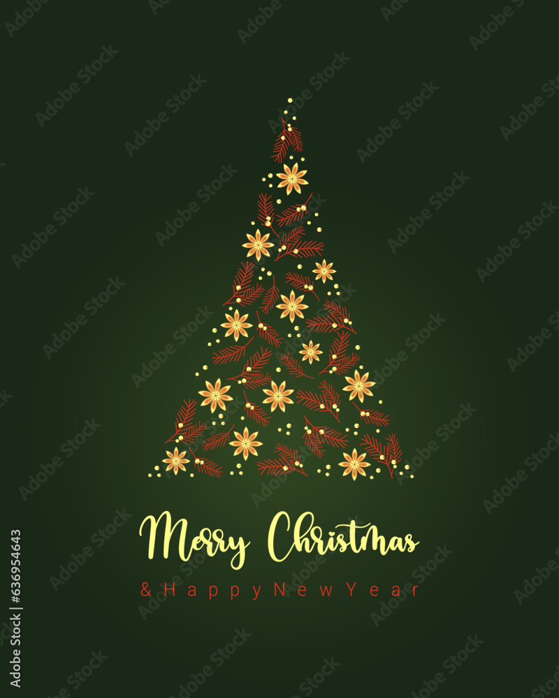 Card Christmas dark green background with fir branches and anise stars and red berries. Card Christmas dark green background with fir branches and anise stars and red berries.