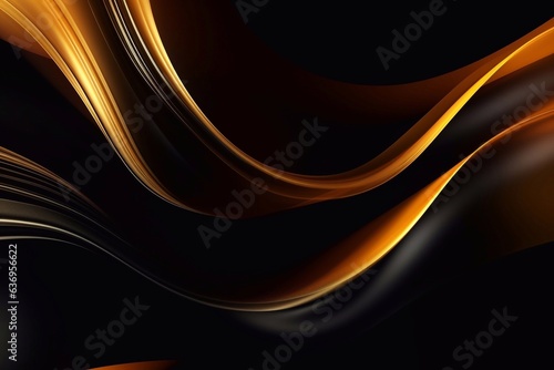 Abstract black background with gold wave. Generative AI