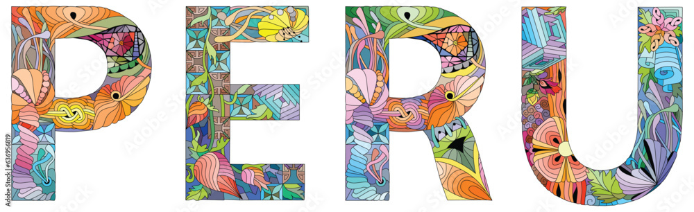 Peru is a country in western South America. Vector decorative zentangle object Peru is a country in western South America. Vector decorative zentangle object