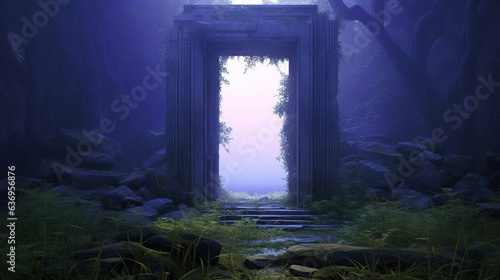 Mysterious Doorway in the Forest.Generative Ai