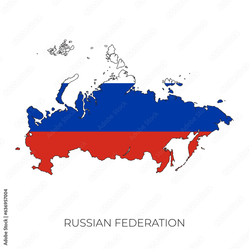 Russia map and flag. Detailed silhouette vector illustration	