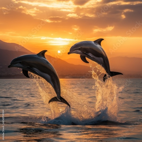 Dolphin jump in the blue sea in a picturesque place