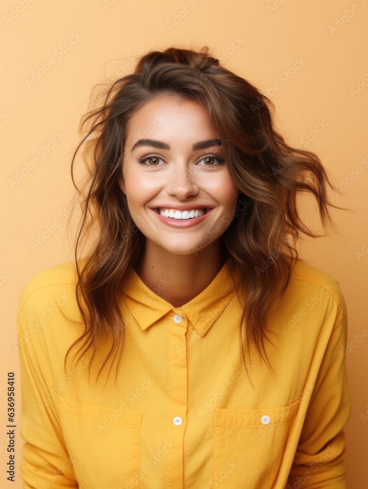 Happy woman smiling on isolated colored background Happy woman smiling on isolated colored background