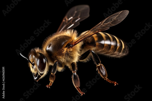 Honey and bee insect macro shot. A bee collecting pollen generative Ai.