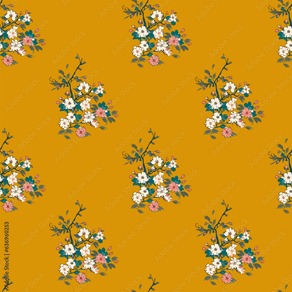 Vector seamless half-drop pattern, with flowers Vector seamless half-drop pattern, with flowers