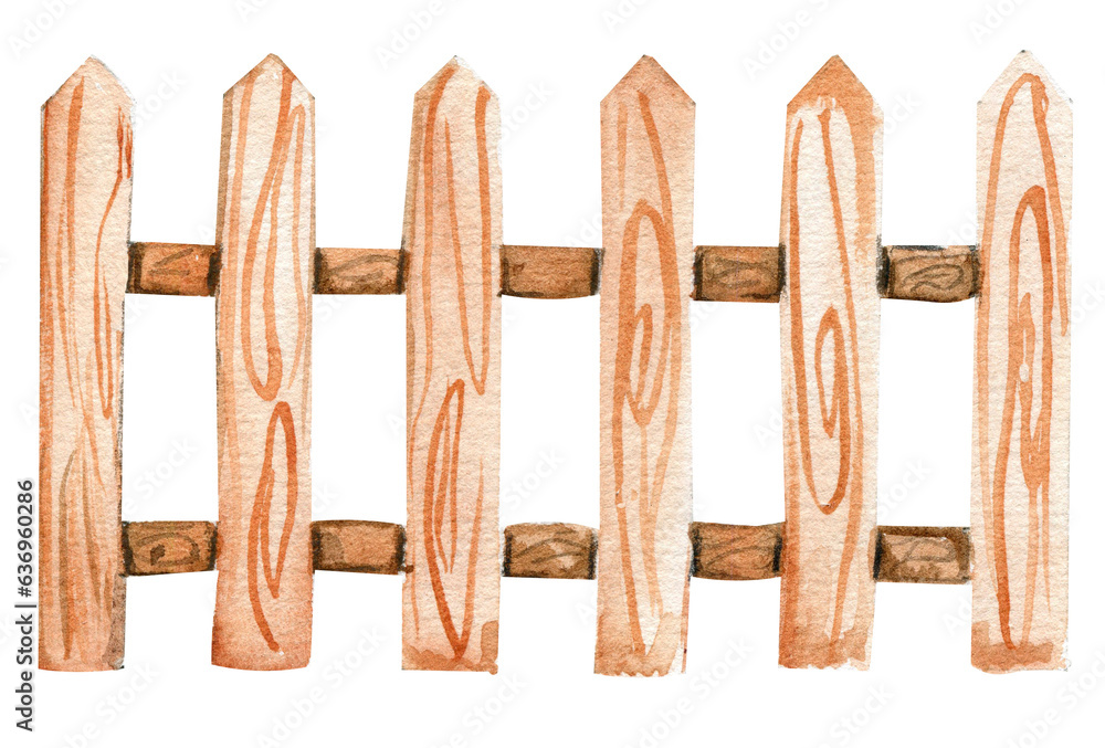 Watercolor hand drawn wooden fence . Cute hand painted illustration for greeting cards, prints, souvenirs,post cards. Watercolor hand drawn wooden fence . Cute hand painted illustration for greeting cards, prints, souvenirs,post cards.