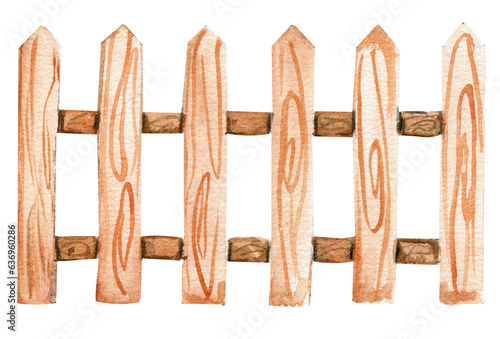 Watercolor hand drawn wooden fence . Cute hand painted illustration for greeting cards, prints, souvenirs,post cards.