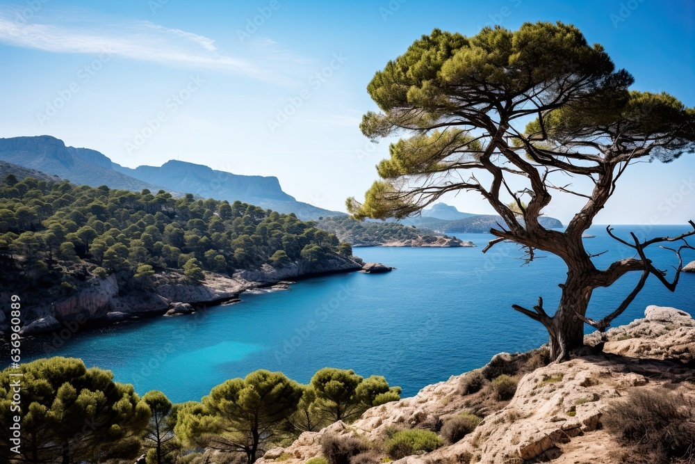 View of the sea and rocks from the high shore. Majorca