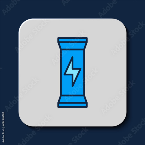 Filled outline Sports nutrition bodybuilding proteine power drink and food icon isolated on blue background. Vector