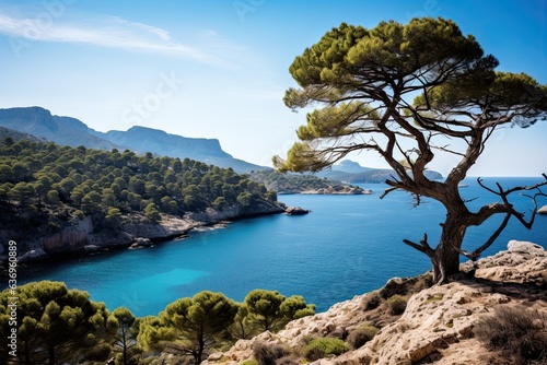 View of the sea and rocks from the high shore. Majorca